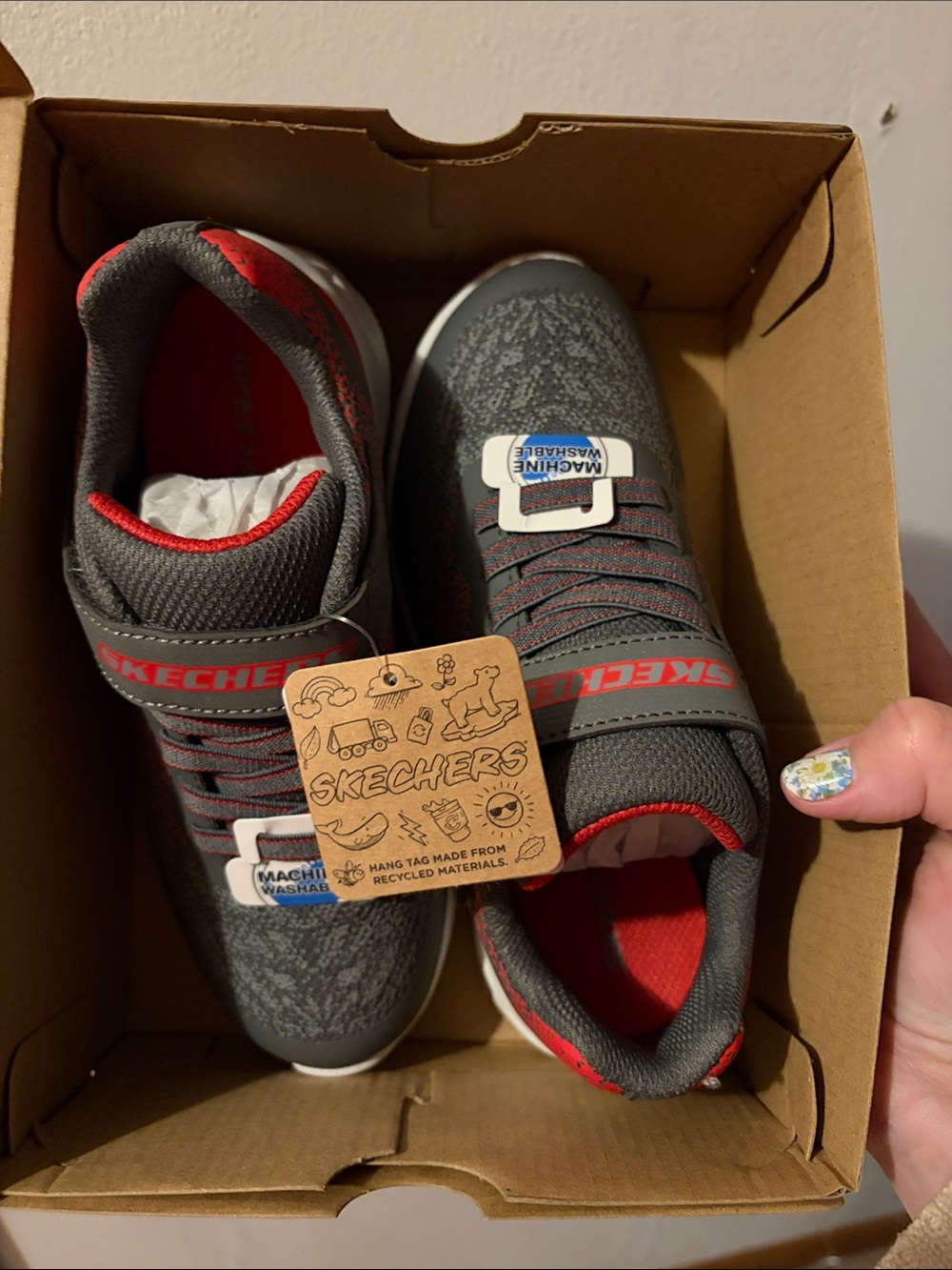 Skechers Kids Gray and Red Slip-On Athletic Sneakers